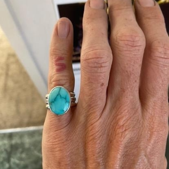 Lone Mountain Turquoise and Sterling Silver Women's Triple Band - Picture 6 of 11